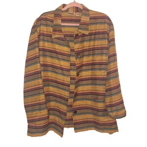 Chicos Design Vintage 100% Silk Striped Button Up Jacket Earth Multi Color 3